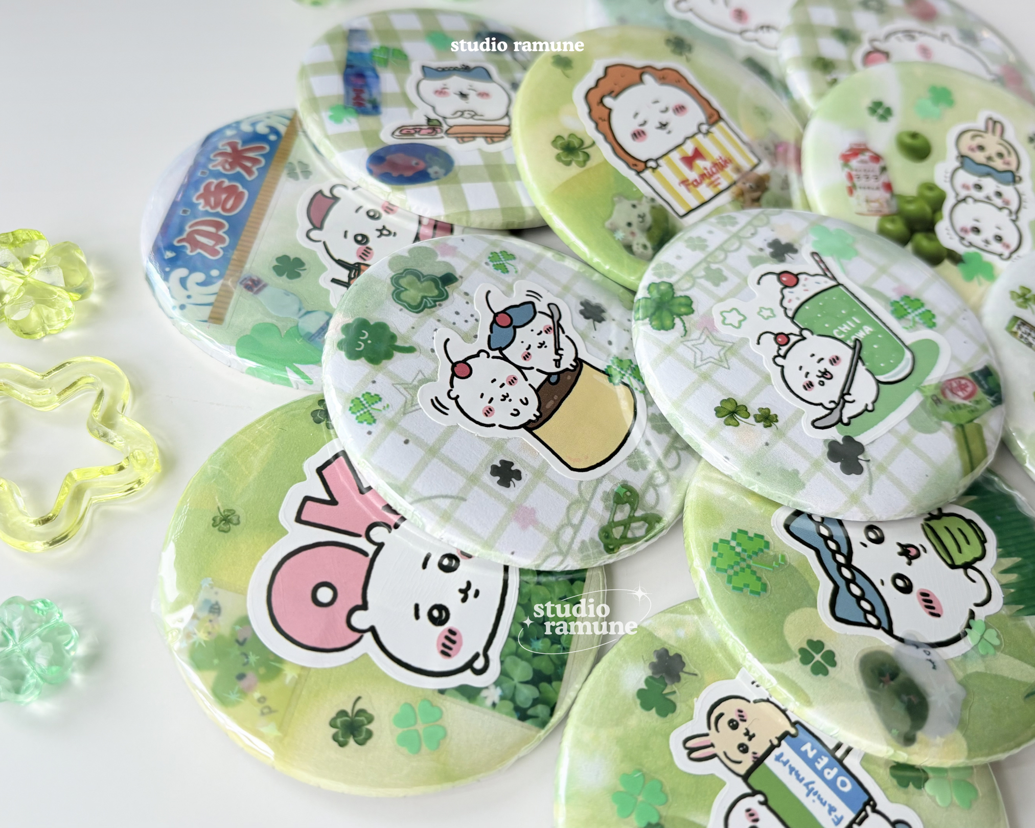 Chiikawa Lucky Clover Round Metal Badge Pins (2.25inch / 58mm)