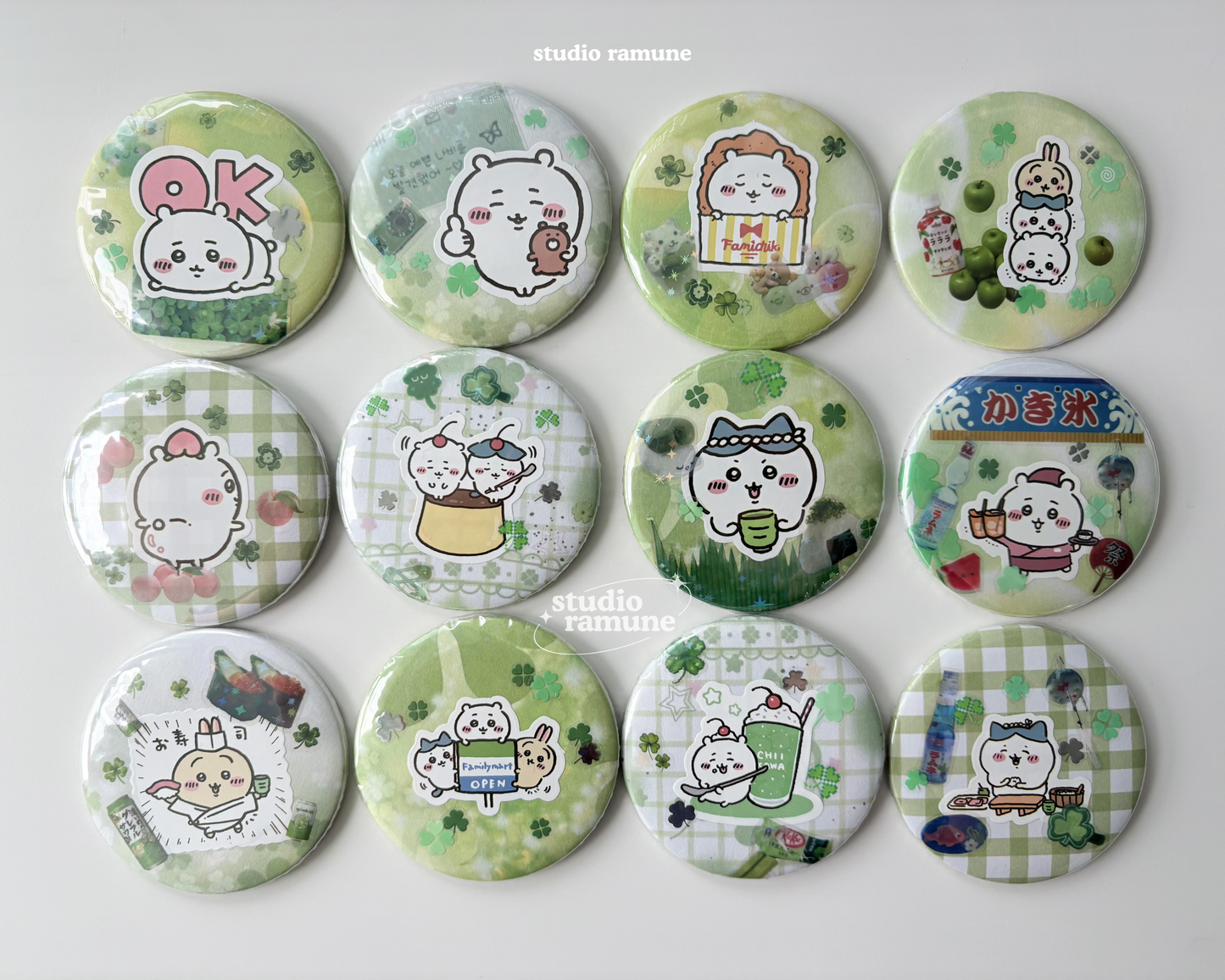 Chiikawa Lucky Clover Round Metal Badge Pins (2.25inch / 58mm)