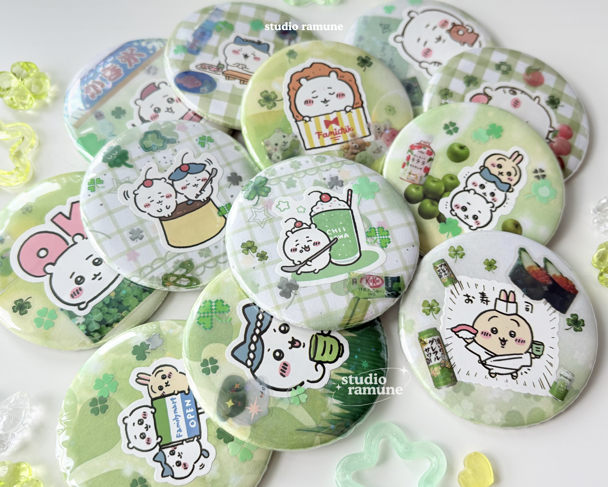 Chiikawa Lucky Clover Round Metal Badge Pins (2.25inch / 58mm)