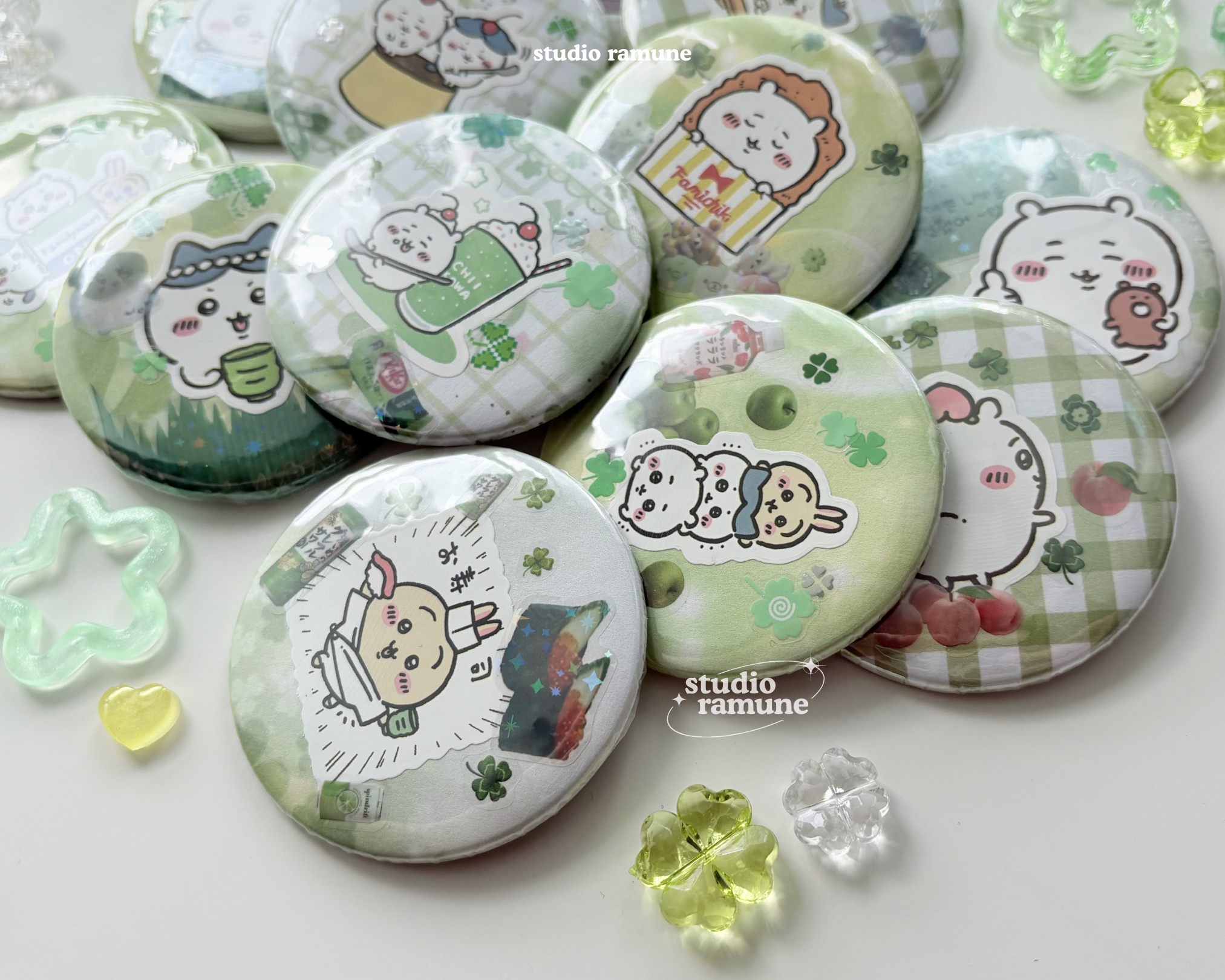 Chiikawa Lucky Clover Round Metal Badge Pins (2.25inch / 58mm)