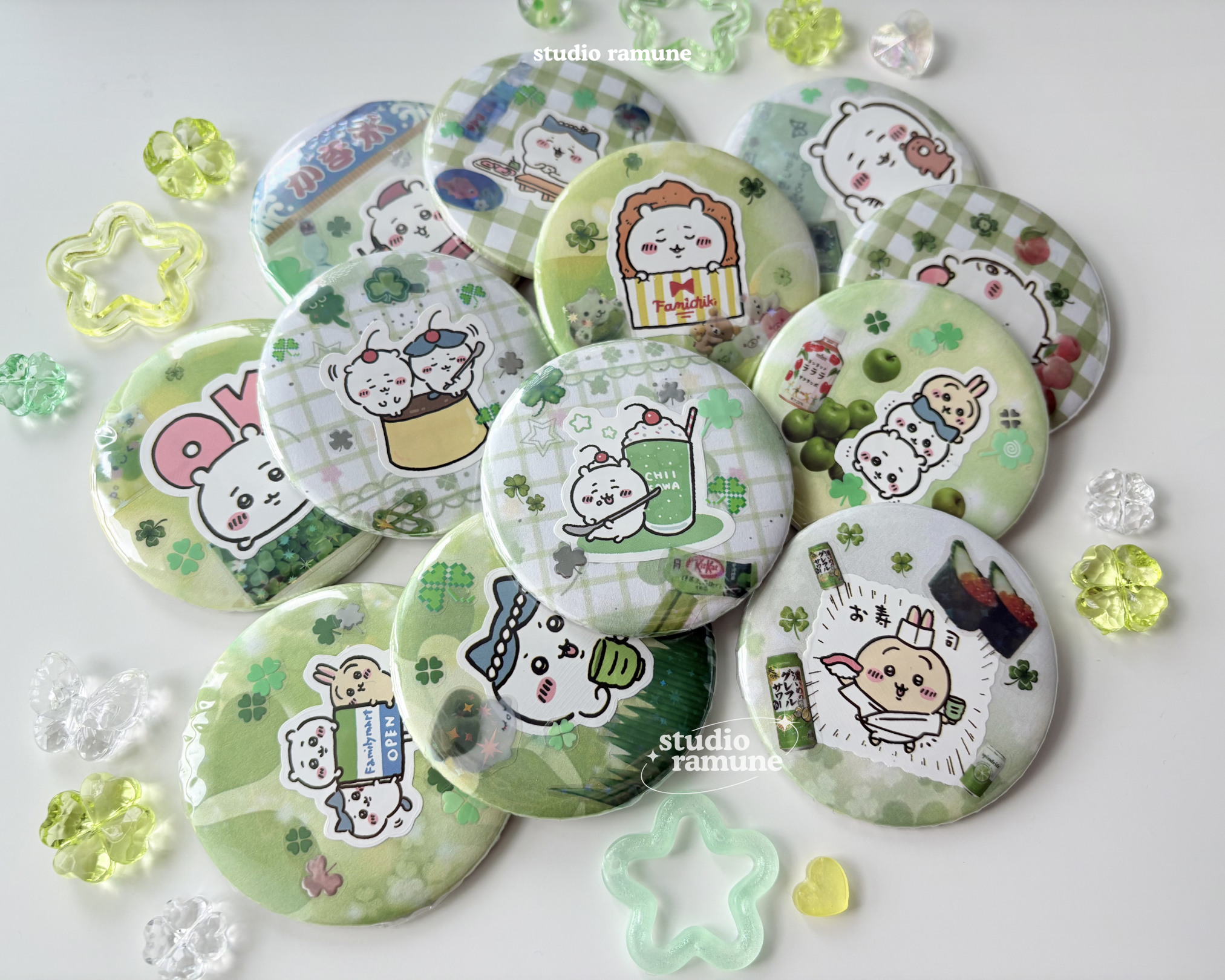 Chiikawa Lucky Clover Round Metal Badge Pins (2.25inch / 58mm)