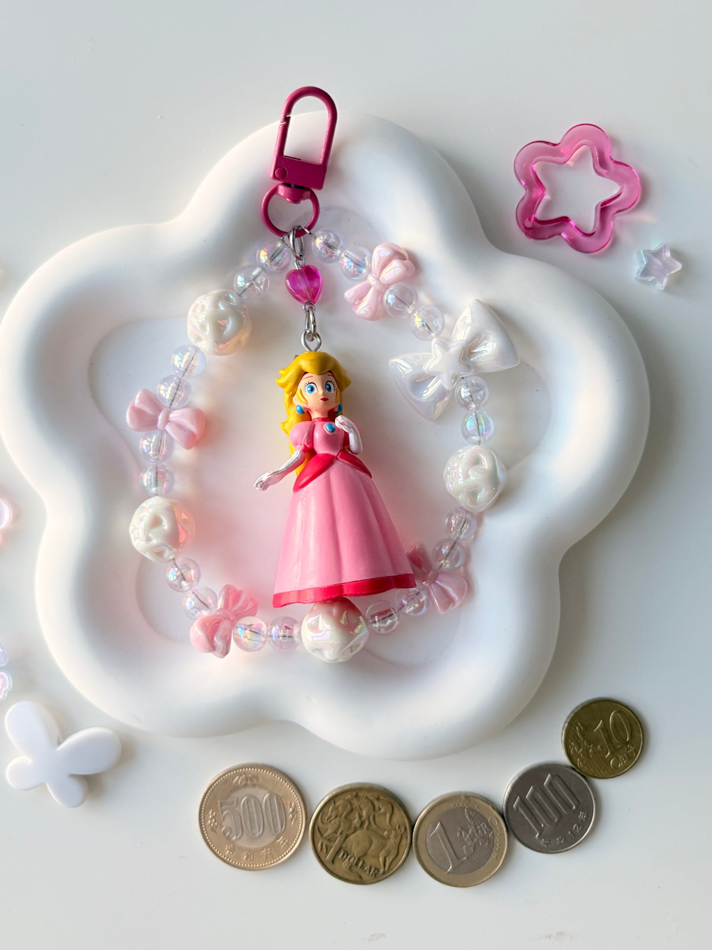 Princess Peach Beaded Loop Keychain